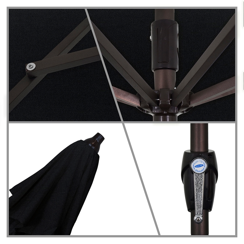 Pemberly Row 9' Bronze Aluminum Pole Patio Umbrella in Pacifica Black Fabric