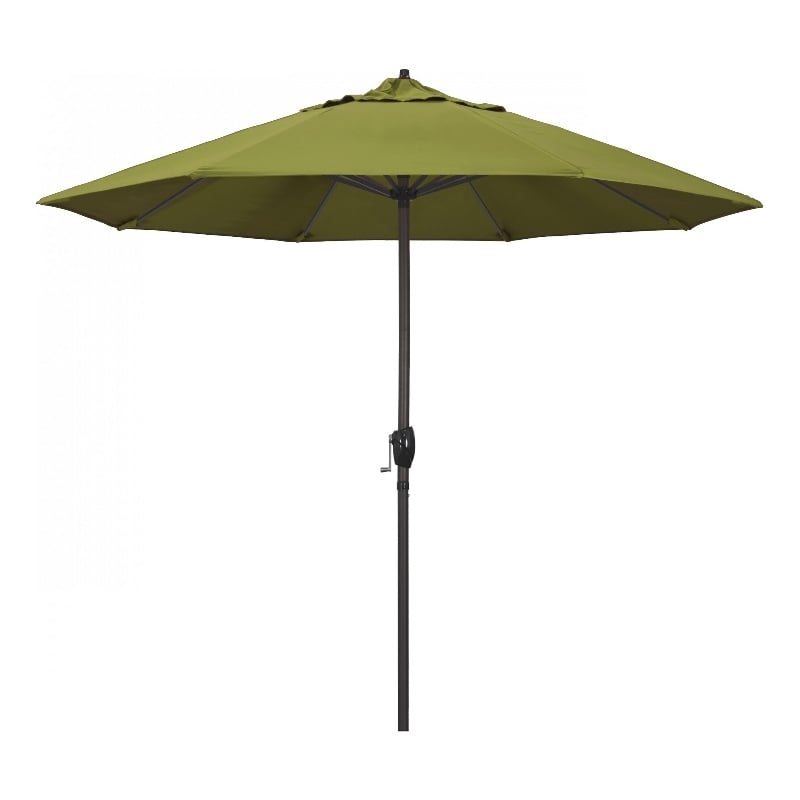 Pemberly Row 9' Bronze Aluminum Pole Patio Umbrella in Pacifica Ginkgo Fabric