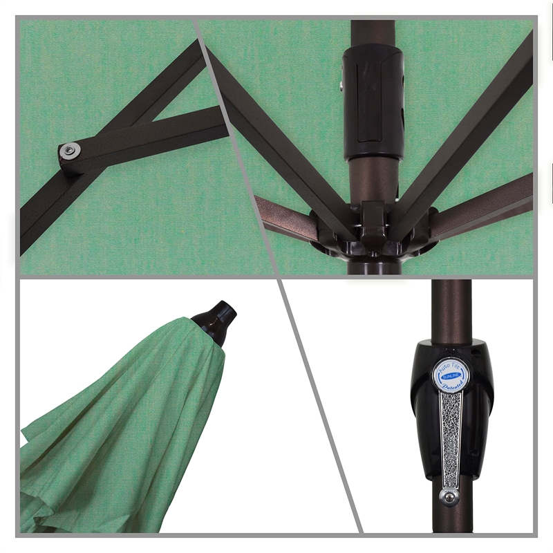 Pemberly Row 9' Bronze Aluminum Pole Patio Umbrella in Pacifica Spa Fabric