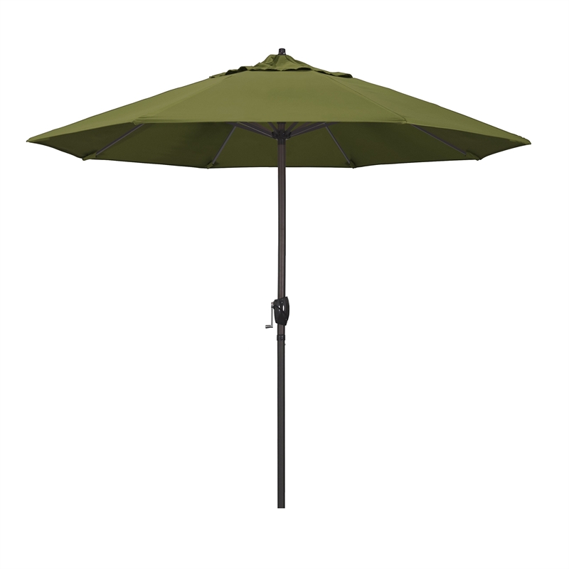 Pemberly Row 9' Bronze Aluminum Pole Patio Umbrella in Pacifica Palm Fabric