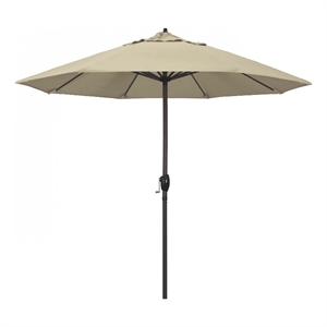 Pemberly Row 9' Bronze Aluminum Pole Patio Umbrella in Pacifica Beige Fabric