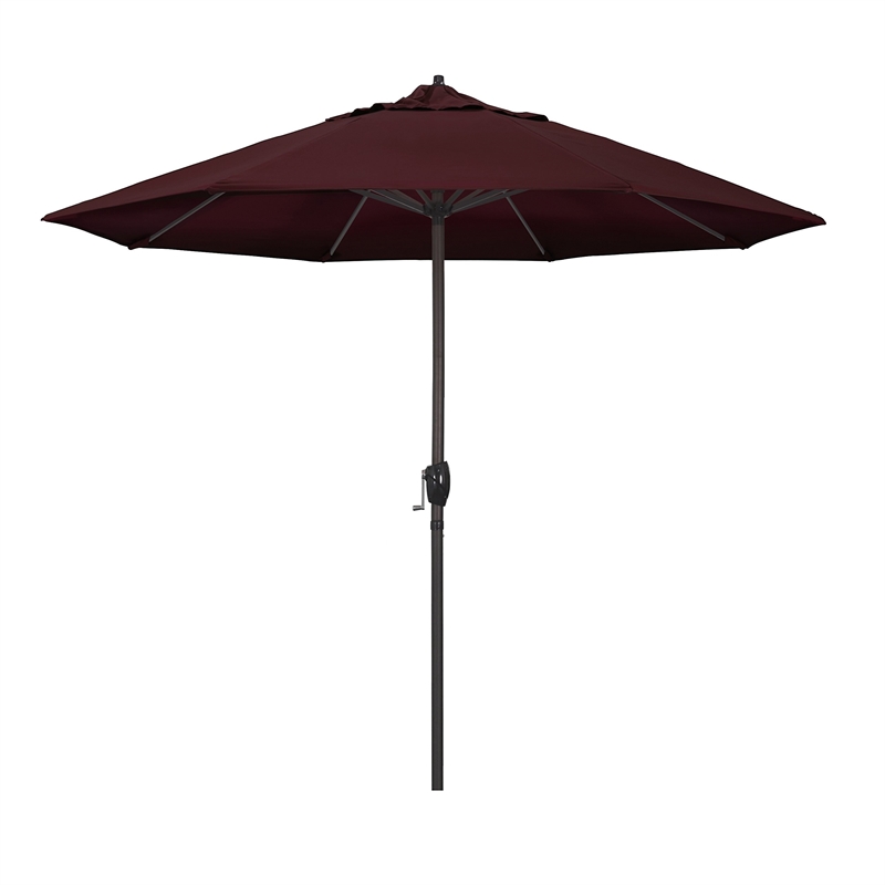 Pemberly Row 9' Bronze Aluminum Pole Patio Umbrella in Pacifica Burgundy Fabric