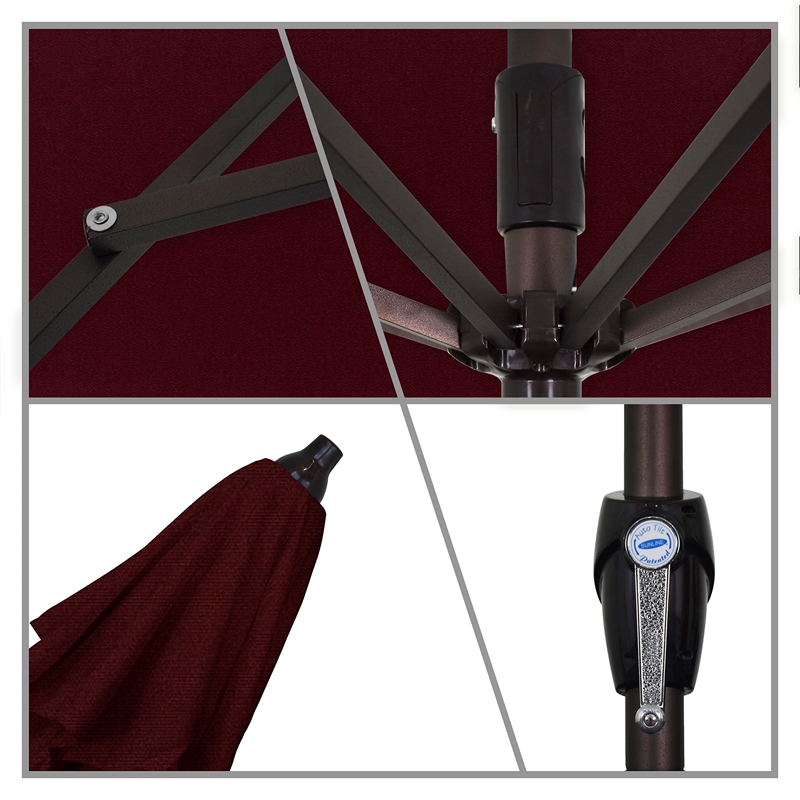 Pemberly Row 9' Bronze Aluminum Pole Patio Umbrella in Pacifica Burgundy Fabric