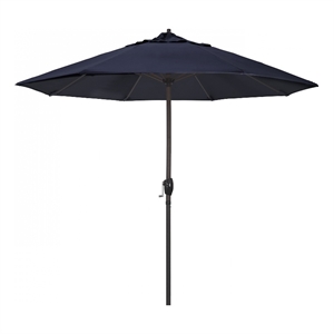 Pemberly Row 9' Bronze Aluminum Pole Patio Umbrella in Pacifica Navy Blue Fabric