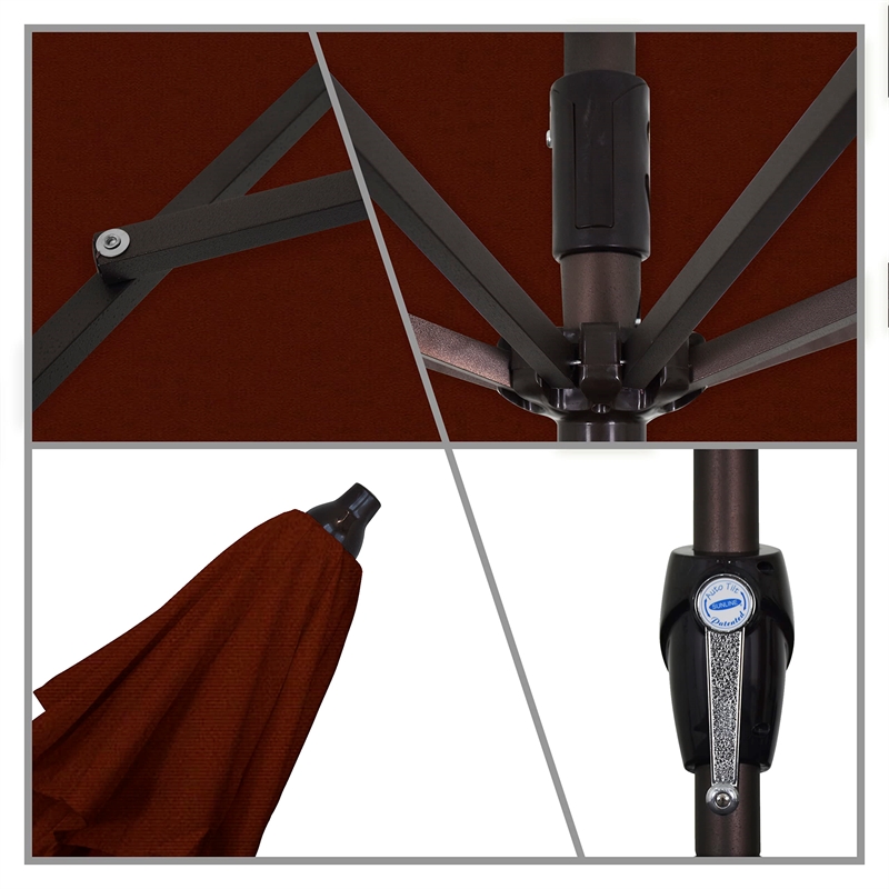 Pemberly Row 9' Bronze Aluminum Pole Patio Umbrella in Pacifica Brick Fabric