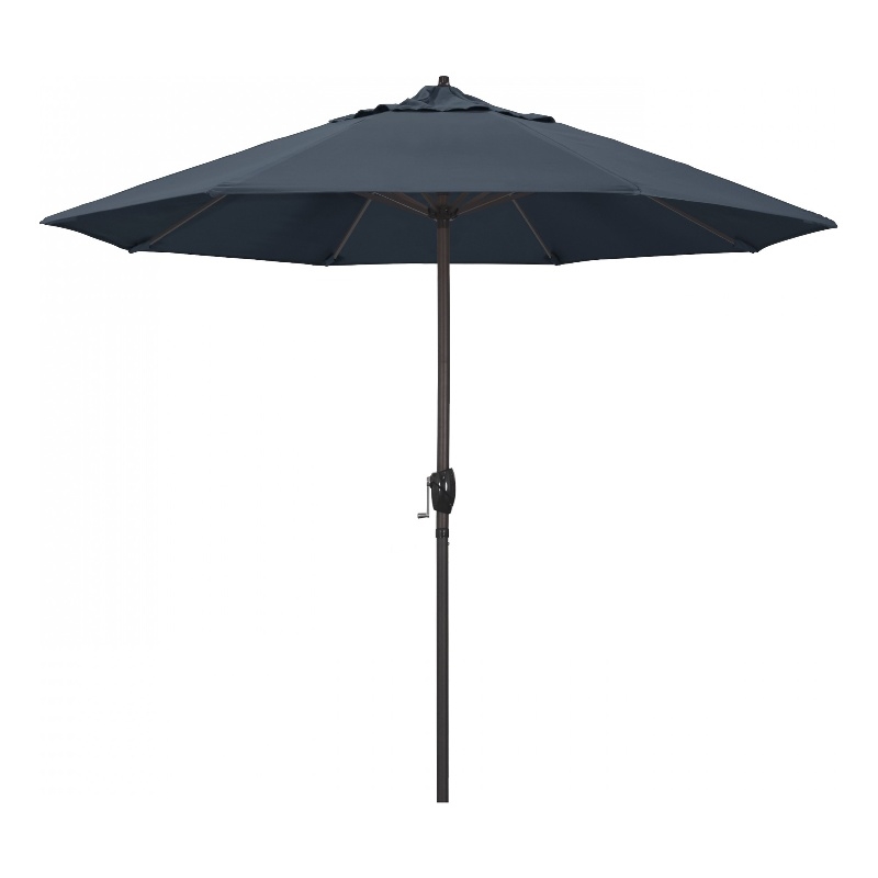 Pemberly Row 9' Bronze Aluminum Pole Patio Umbrella in Pacifica Sapphire Fabric