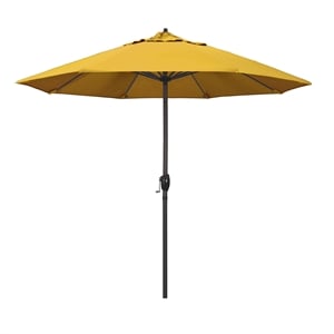 Pemberly Row 9' Bronze Aluminum Pole Patio Umbrella in Pacifica Yellow Fabric