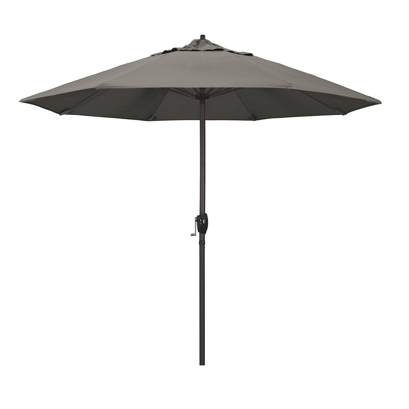 Pemberly Row 9' Bronze Aluminum Pole Patio Umbrella in Pacifica Taupe Fabric