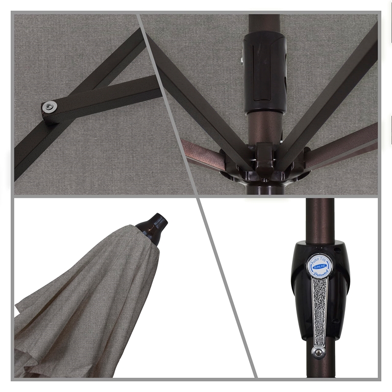 Pemberly Row 9' Bronze Aluminum Pole Patio Umbrella in Pacifica Taupe Fabric