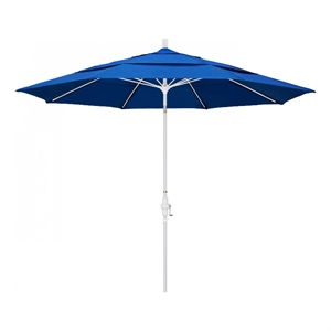 Pemberly Row 11' Matted White Aluminum Pole Patio Umbrella in Olefin Blue Fabric