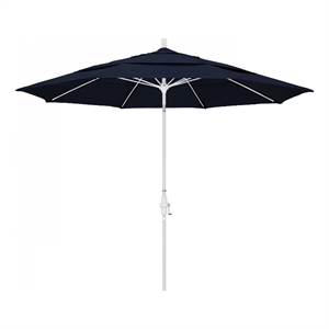 Pemberly Row 11' White Aluminum Pole Patio Umbrella in Pacifica Navy Blue Fabric