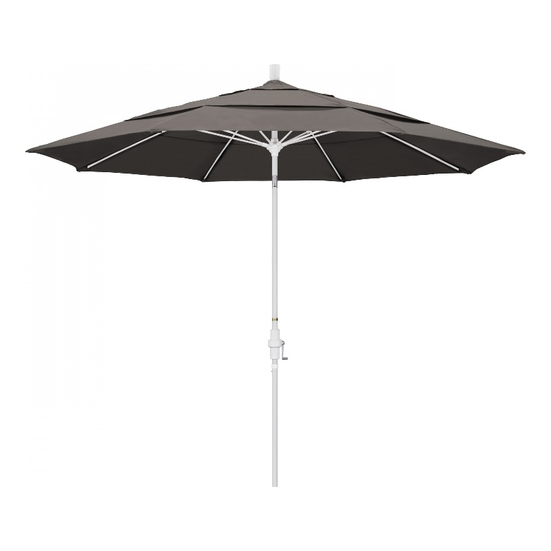 Pemberly Row 11' White Aluminum Pole Patio Umbrella in Pacifica Taupe Fabric
