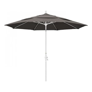 Pemberly Row 11' White Aluminum Pole Patio Umbrella in Pacifica Taupe Fabric
