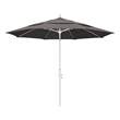 Pemberly Row 11' White Aluminum Pole Patio Umbrella in Pacifica Taupe Fabric