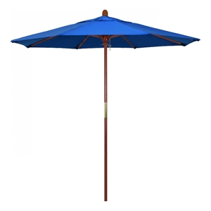 Pemberly Row 7.5' Push Lift Wood Pole Patio Umbrella in Olefin Royal Blue Fabric