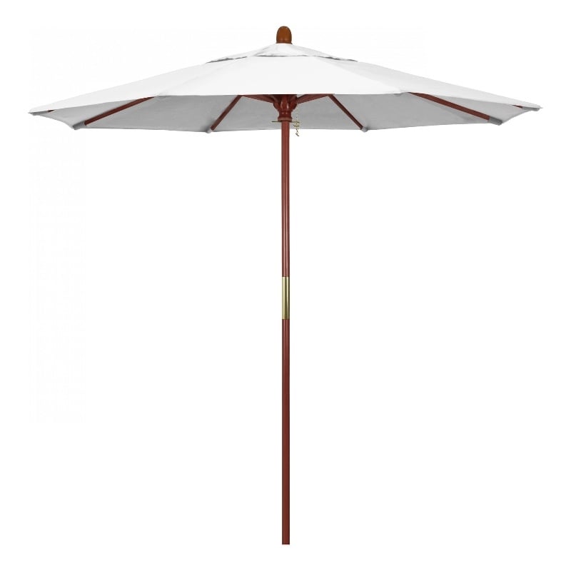 Pemberly Row 7.5' Push Lift Wood Pole Patio Umbrella in Olefin White Fabric