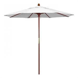 Pemberly Row 7.5' Push Lift Wood Pole Patio Umbrella in Olefin White Fabric