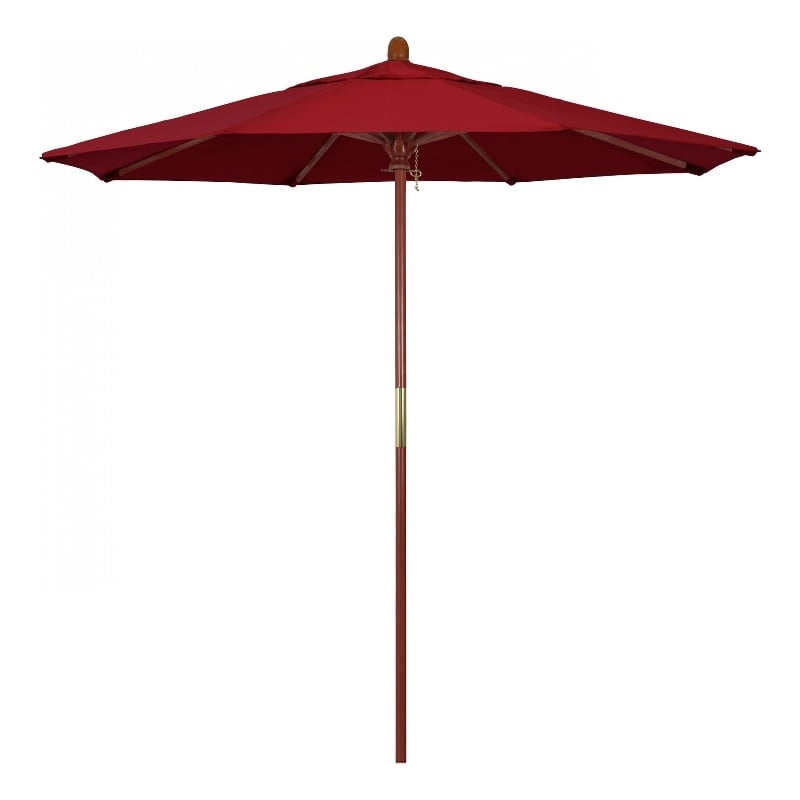 Pemberly Row 7.5' Push Lift Wood Pole Patio Umbrella in Olefin Red Fabric