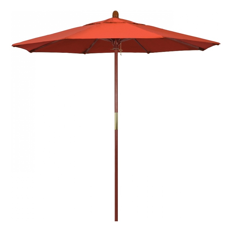 Pemberly Row 7.5' Push Lift Wood Pole Patio Umbrella in Olefin Sunset Fabric