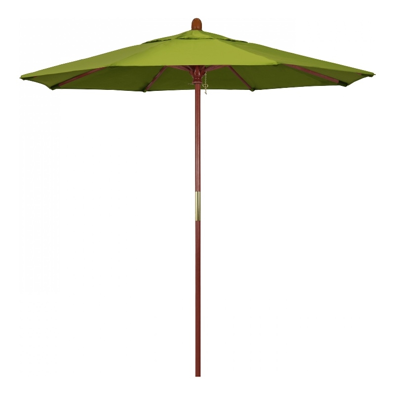Pemberly Row 7.5' Push Lift Wood Pole Patio Umbrella in Olefin Kiwi Fabric
