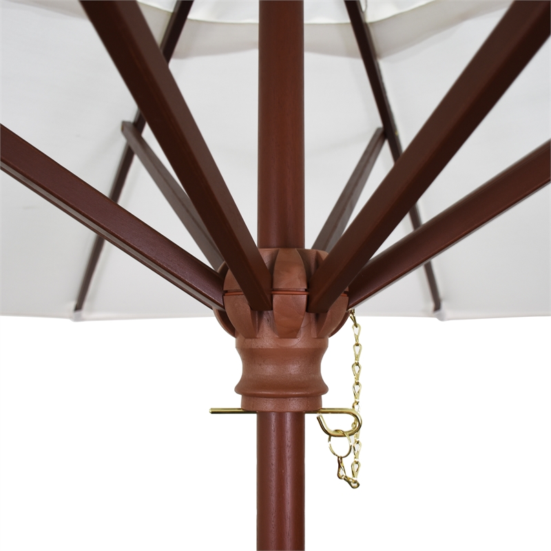 Pemberly Row 7.5' Push Lift Wood Pole Patio Umbrella in Olefin Champagne Fabric