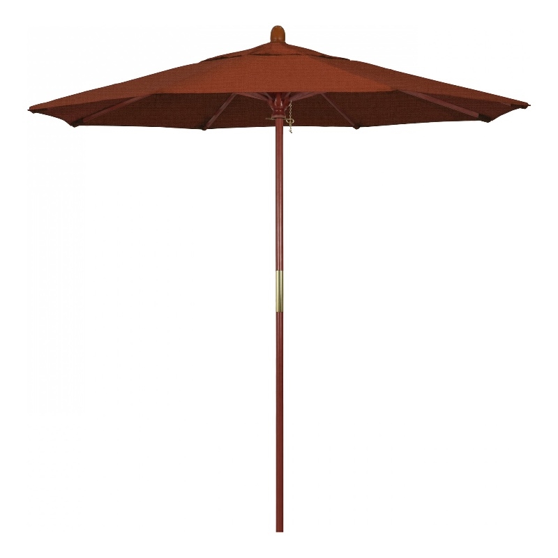 Pemberly Row 7.5' Push Lift Wood Pole Patio Umbrella in Olefin Terracotta Fabric