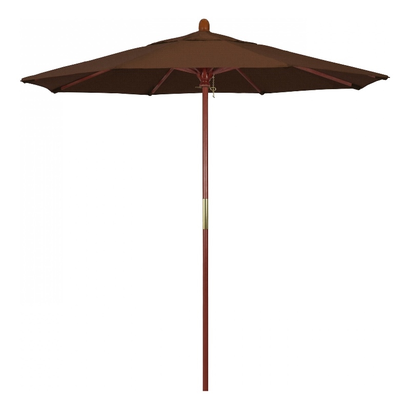 Pemberly Row 7.5' Push Lift Wood Pole Patio Umbrella in Olefin Teak Fabric