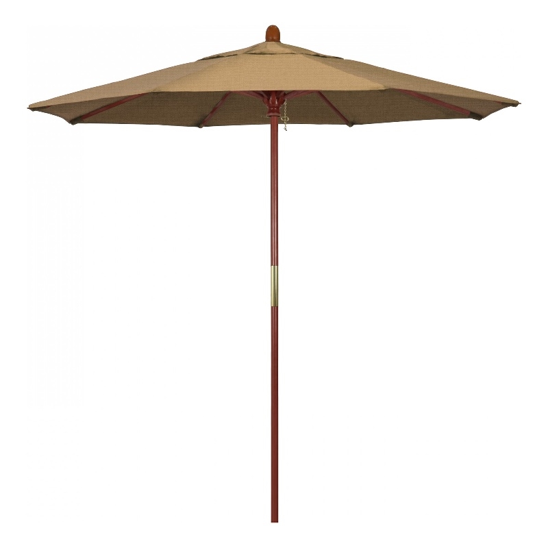 Pemberly Row 7.5' Push Lift Wood Pole Patio Umbrella in Olefin Straw Fabric