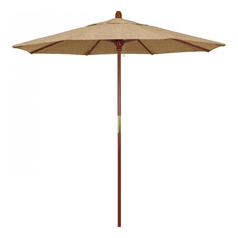 Pemberly Row 7.5' Push Lift Wood Pole Patio Umbrella in Olefin Sesame Fabric