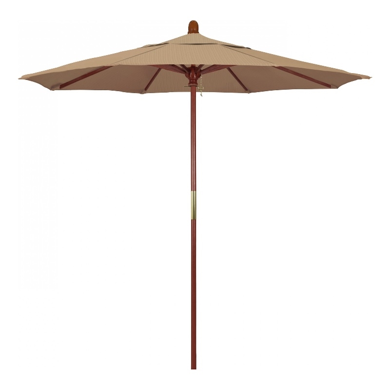 Pemberly Row 7.5' Push Lift Wood Pole Patio Umbrella in Olefin Sequoia Fabric
