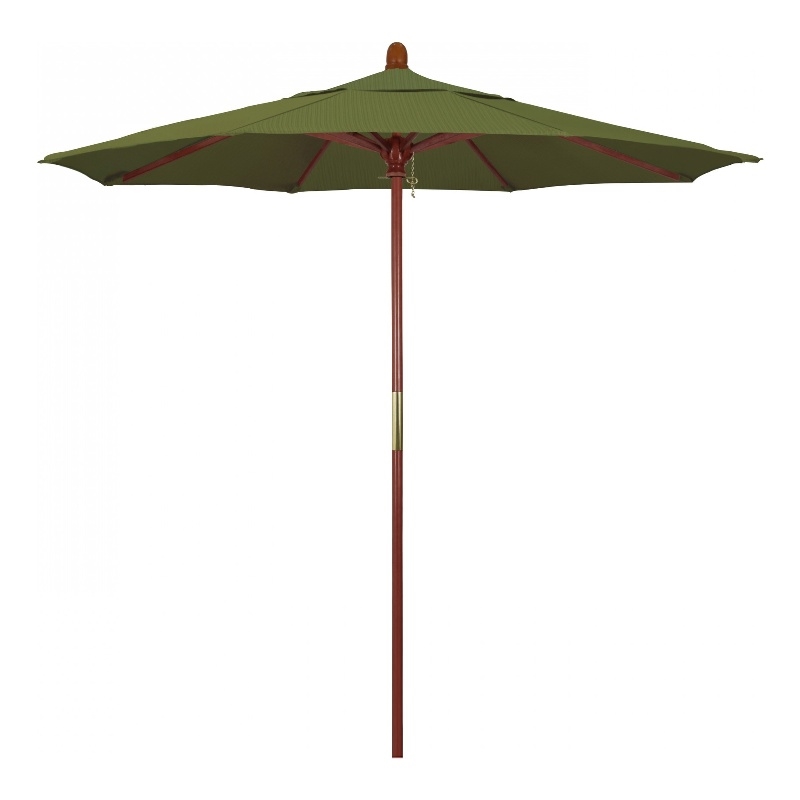 Pemberly Row 7.5' Push Lift Wood Pole Patio Umbrella in Olefin Fern Fabric