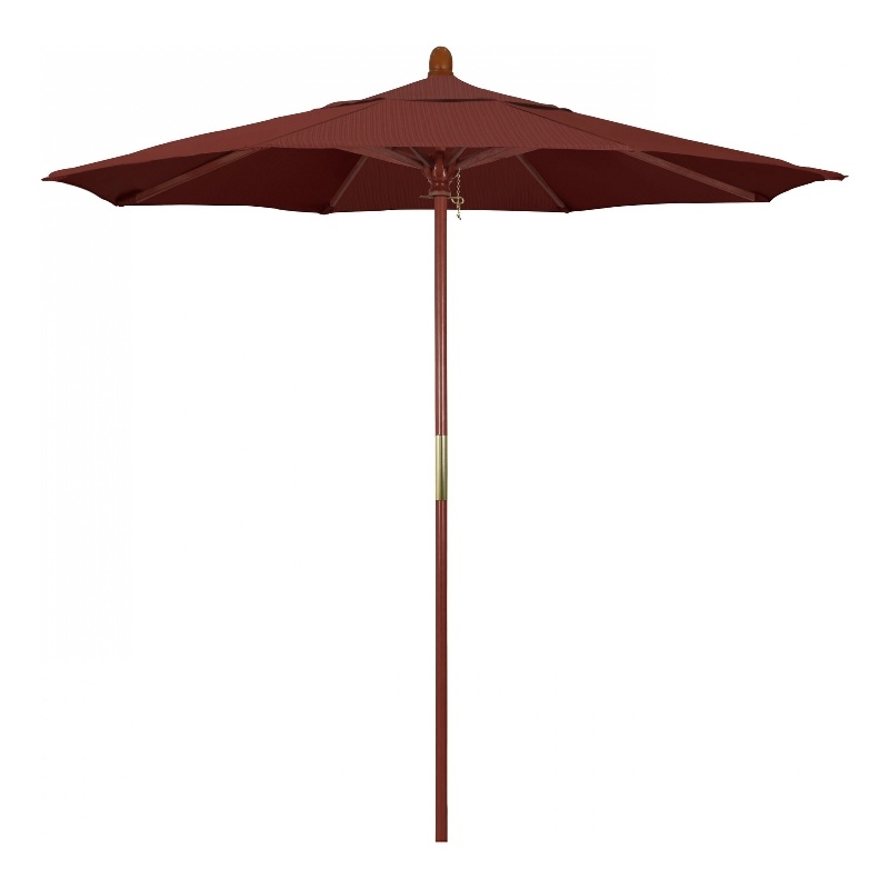 Pemberly Row 7.5' Push Lift Wood Pole Patio Umbrella in Olefin Adobe Fabric