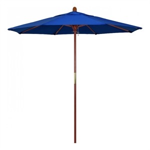 Pemberly Row 7.5' Push Lift Wood Pole Patio Umbrella in Pacifica Blue Fabric