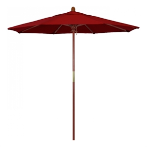 Pemberly Row 7.5' Push Lift Wood Pole Patio Umbrella in Pacifica Red Fabric