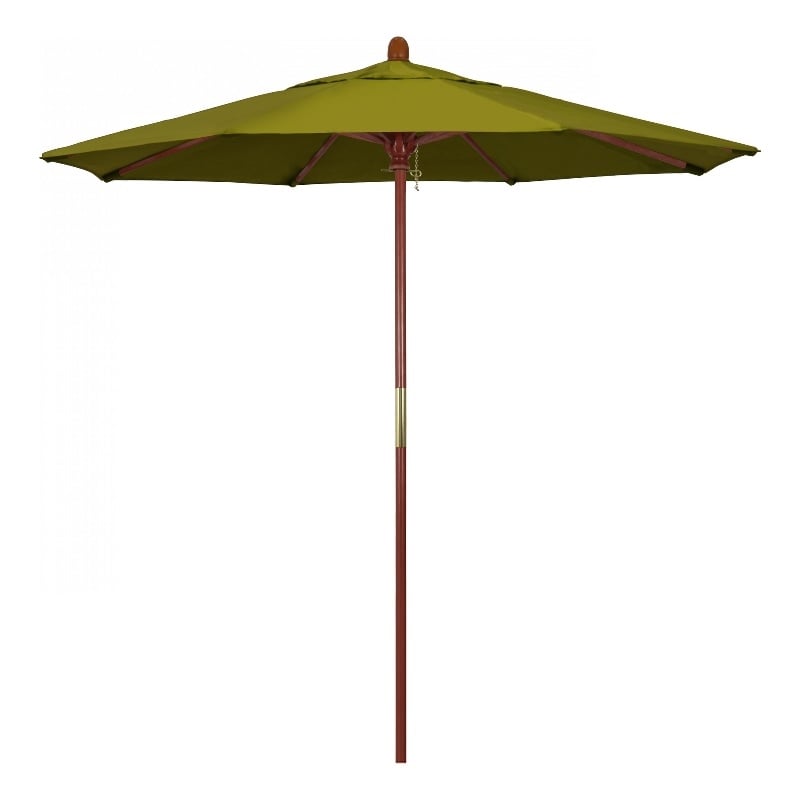 Pemberly Row 7.5' Push Lift Wood Pole Patio Umbrella in Pacifica Ginkgo Fabric