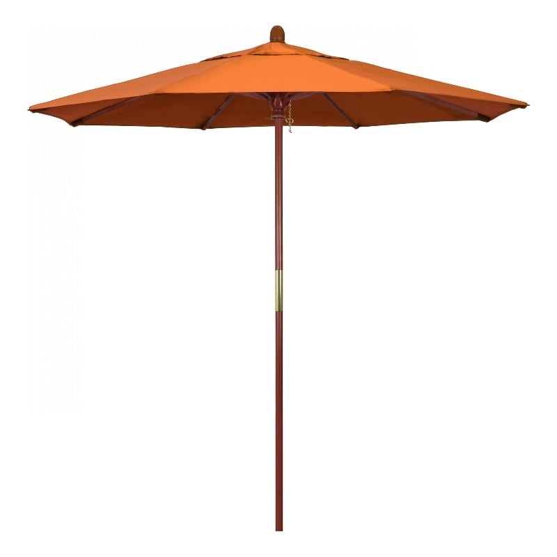 Pemberly Row 7.5' Push Lift Wood Pole Patio Umbrella in Pacifica Tuscan Fabric