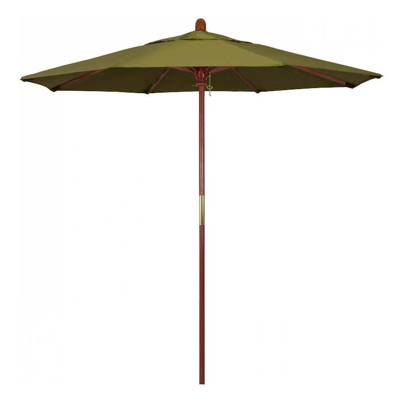 Pemberly Row 7.5' Push Lift Wood Pole Patio Umbrella in Pacifica Palm Fabric