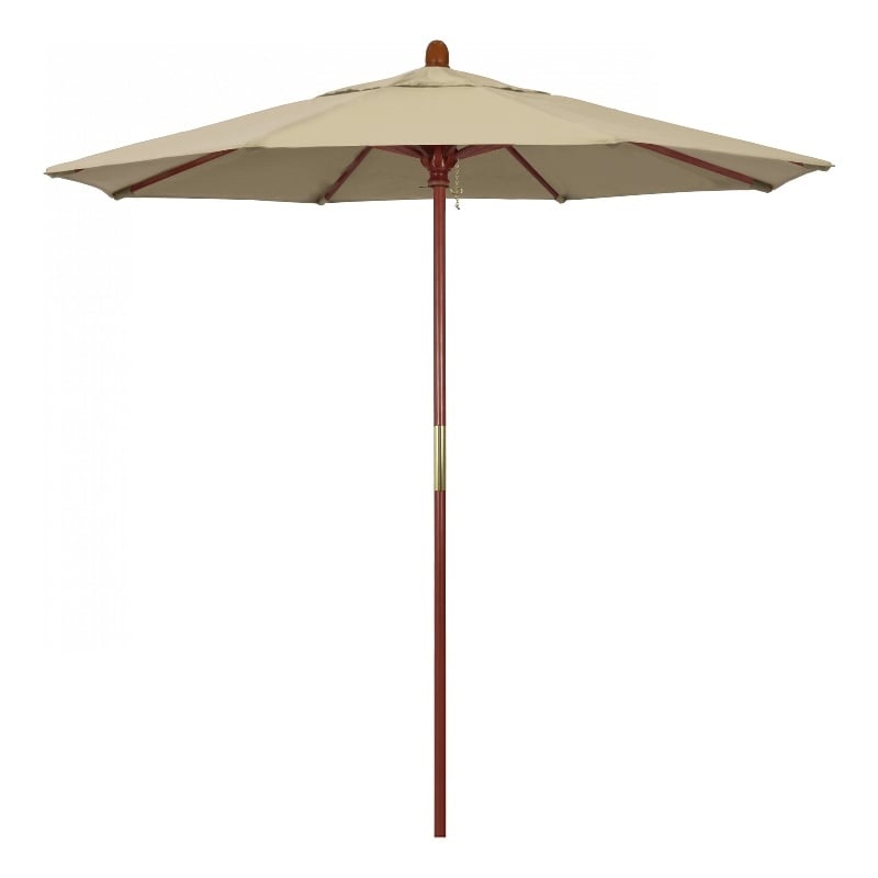 Pemberly Row 7.5' Push Lift Wood Pole Patio Umbrella in Pacifica Beige Fabric