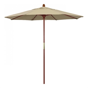 Pemberly Row 7.5' Push Lift Wood Pole Patio Umbrella in Pacifica Beige Fabric
