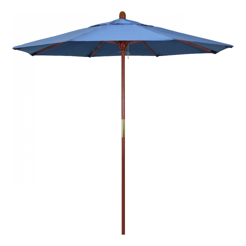 Pemberly Row 7.5' Push Lift Wood Pole Patio Umbrella in Pacifica Capri Fabric