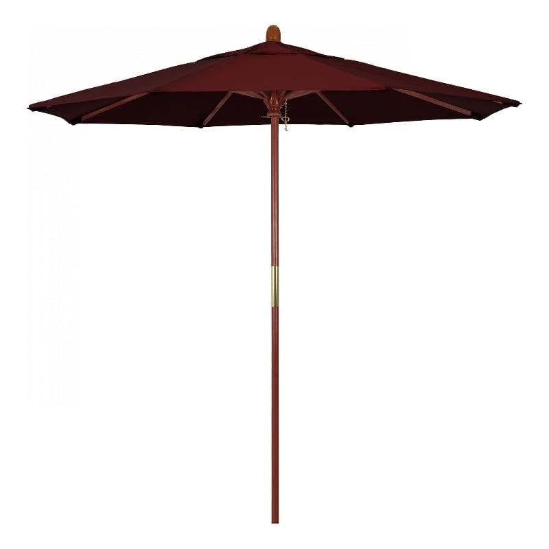 Pemberly Row 7.5' Push Lift Wood Pole Patio Umbrella in Pacifica Burgundy Fabric