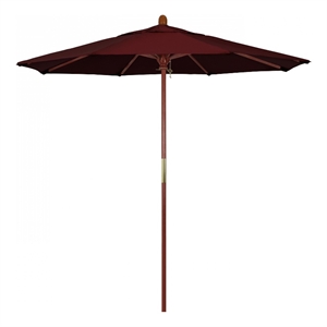 Pemberly Row 7.5' Push Lift Wood Pole Patio Umbrella in Pacifica Burgundy Fabric