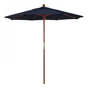 Pemberly Row 7.5' Push Lift Wood Pole Patio Umbrella in Pacifica Navy Fabric