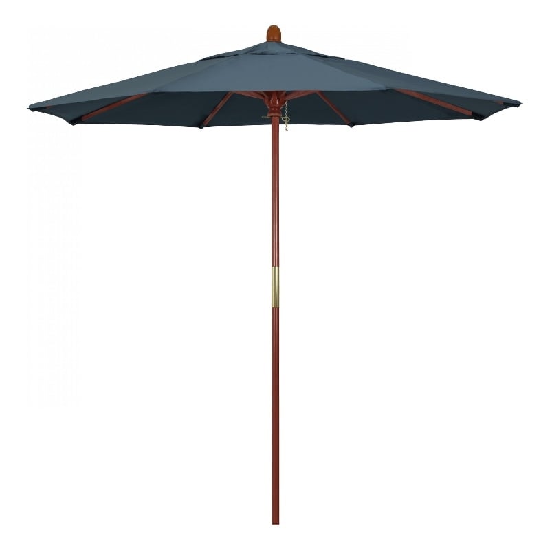 Pemberly Row 7.5' Push Lift Wood Pole Patio Umbrella in Pacifica Sapphire Fabric