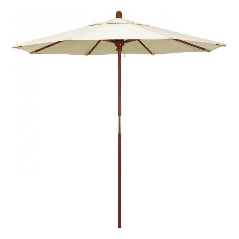 Pemberly Row 7.5' Push Lift Wood Pole Patio Umbrella in Pacifica Canvas Fabric