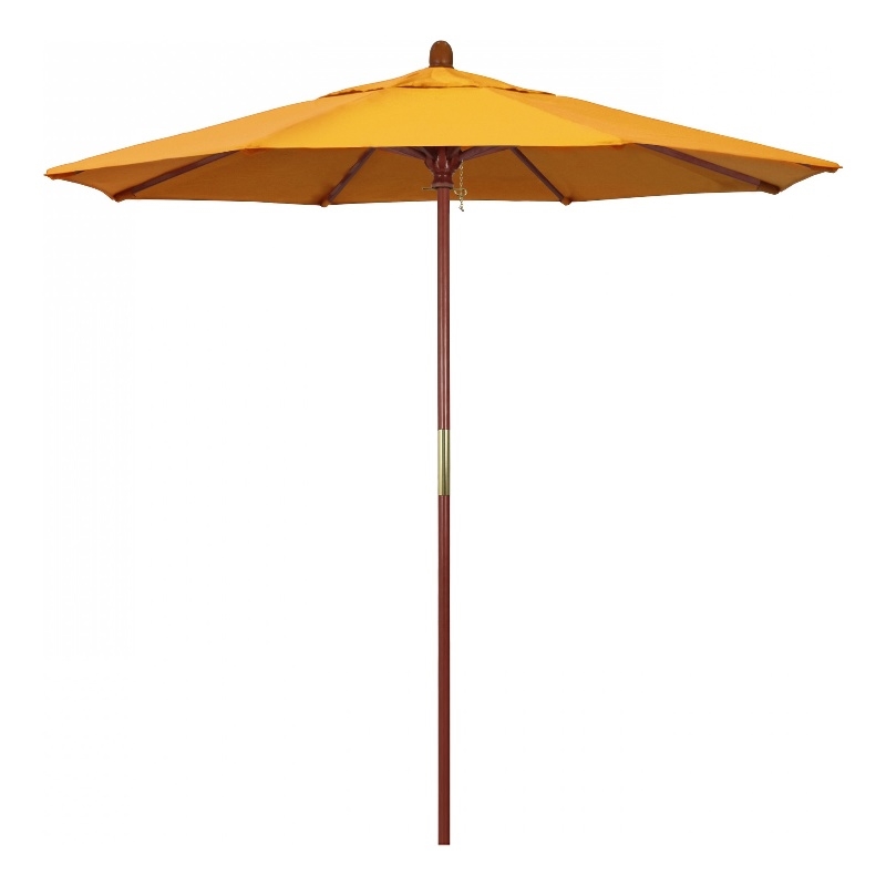 Pemberly Row 7.5' Push Lift Wood Pole Patio Umbrella in Pacifica Yellow Fabric