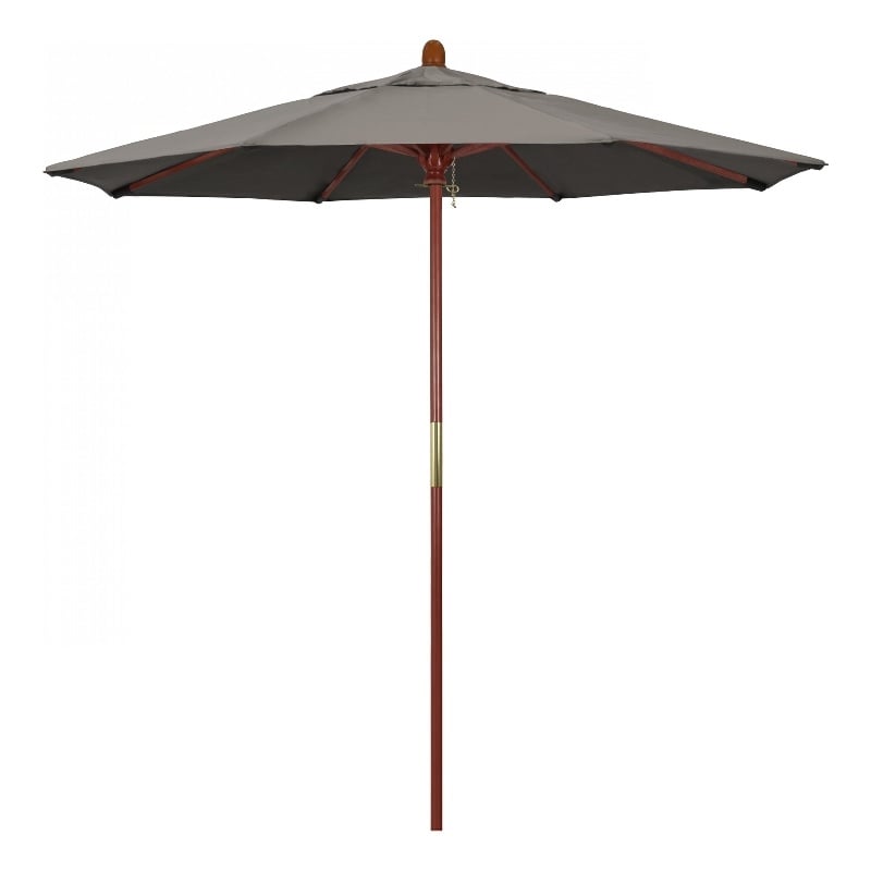 Pemberly Row 7.5' Push Lift Wood Pole Patio Umbrella in Pacifica Taupe Fabric