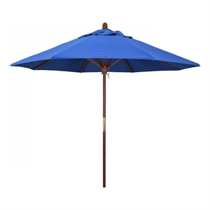 Pemberly Row 9' Push Lift Wood Pole Patio Umbrella in Olefin Royal Blue Fabric