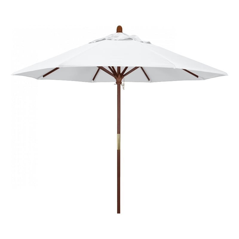 Pemberly Row 9' Push Lift Wood Pole Patio Umbrella in Olefin White Fabric