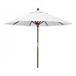 Pemberly Row 9' Push Lift Wood Pole Patio Umbrella in Olefin White Fabric
